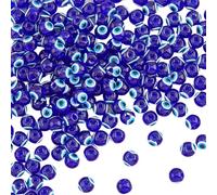 HOBBIESAY 4 Strands 252-272Pcs Evil Eye Symbol Beads Strands Blue Baking Paint Loose Beads Center Drilled Round Bead Charms Glass Eyeball Spacer Bead for Necklace Bracelet Making