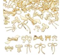 HOBBIESAY 40Pcs 10 Styles Gold Bow Charms 0.39-1.5 Inch Alloy Bowknot Pendants Bow Dangle Pendants Mini Cute Bowknot Pendants Necklace Earring Charms for Jewelry Making Hole: 1.4-1.8mm