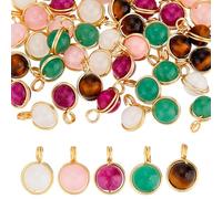 HOBBIESAY 40Pcs Natural Gemstone Charms Copper Wire Wrapped Stone Pendants Set 5 Colors Round Stone Dangle Pendants for Women Bracelet Necklace Jewelry Making Craft 0.55 x 0.41 inch