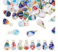 HOBBIESAY 40Pcs Teardrop Millefiori Lampwork Charms 20mm Lampwork Glass Pendants Colorful Spacer Loose Dangle Charms with Iron Loop for DIY Earring Necklace Jewelry Making,Hole:3mm