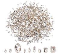 HOBBIESAY 450Pcs 9 Style Horse Eye Glass Rhinestone Cabochons Rectangle Oval Clear Glitter Gems Silver Plated Back Crystal Cabochons Crystal Glass Rhinestones Gems for Jewels Embelishments