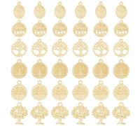 HOBBIESAY 48Pcs 6 Style Tree of Life Pendants Flat Round Oval Shape Charms with Loop Alloy Necklaces Bracelets Pendants Golden Charm Accessories for Jewelry Findings And Craft Supplies