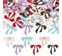 HOBBIESAY 48PCS 6 Styles Bow Tie Pendant Alloy Enamel Bow Charms for Jewelry Making 25.5x26.5mm Bowknot Pendants for Earring Bracelet Necklace DIY Jewelry Charms, Hole: 1.6mm