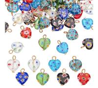 HOBBIESAY 48Pcs Millefiori Lampwork Charms 16mm Lampwork Glass Pendants Colorful Spacer Loose Dangle Charms with Iron Loop for DIY Earring Necklace Jewelry Making, Glass, No Gemstone
