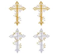 HOBBIESAY 4Pcs 2 Colors Cross Design Appliques Polyester Metallic Cross Embroidery Patches Golden Silver Color Faithul Sew On Cross Appliques Surrounding Stars for Sewing Craft Decoration