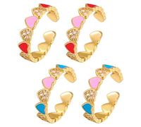 HOBBIESAY 4Pcs 2 Colors Heart Rhinestone Band Rings Size 7-9 Heart Finger Ring Adjustable Love Open Rings Promise Stackable Ring Set for Women Wedding Bridal Birthday Party Christmas Jewelry