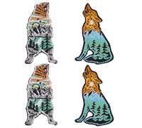 HOBBIESAY 4pcs 2 Styles Bear Mountian Patches Wolf Forest Embroidered Appliques Amimal Iron on Applique Repair Patch for Clothing Jacket Backpack Hat DIY Crafts Decorations