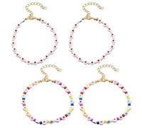 HOBBIESAY 4Pcs 2Styles Colorful Beaded Necklaces Boho Colorful Bead Choker Necklace Y2k Flower Rainbow Beaded Necklace Jewelry Summer Jewelry for Beach