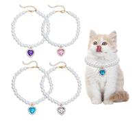 HOBBIESAY 4Pcs 4 Colors Pearl Pet Collar Heart Rhinestone Pendants Collars Pearl Round Beads Collar Adjustable Wedding Party Pet Jewelry Accessories for Puppy Kitten Dogs