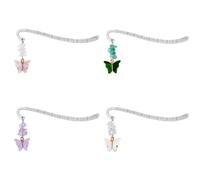 HOBBIESAY 4Pcs 4 Style Acrylic Butterfly Pendant Bookmarks with Natural Gemstone Chips 11cm Antique Silver Hook Bookmarks Crystal Butterfly Bookmark Gifts for Readers for Lovers Reader
