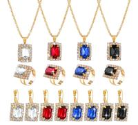 HOBBIESAY 4Pcs 4Colors Rhinestone Necklace Dangle Earrings Jewelry Set Crystal Pendant Necklace Earrings Ring Set for Women Royal Elegant Bridal Jewelry Sets Gift for Girlfriend Wedding Holiday