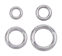 HOBBIESAY 4PCS 4size Spring Gate Clasp 2.5-4mm Stainless Steel Spring Gate Rings Round Ring Springring Trigger Clasp Springs Snap Clip Hooks Metal Split Rings Keyring Buckle for Jewelry Making