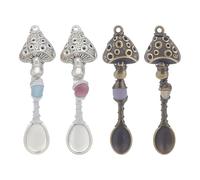 HOBBIESAY 4Pcs Alloy Mushroom Spoon Charms 6.3-6.7cm Long Mushroom Natural Gemstone Pendants Wire Wrapped Stone Bulk Charms for DIY Necklace Keychain Hanging Decoration