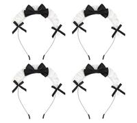 HOBBIESAY 4Pcs Black Women Girls Lolita Headband Lace Bow Hair Band Maid Anime Cosplay Headwear Fashion Lace Hairbands For Women Bridal Headpiece Birthday Prom Parties