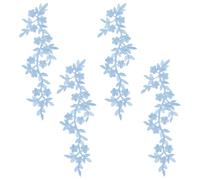 HOBBIESAY 4Pcs Blue Floral Applique Embroidery 10.2x3.9 Inch Flower Vine Leaf Patches Sew On Embroidered Floral Patches Decorative Patch Iron On Appliques for Dress Pillow Sewing Accessories