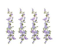 HOBBIESAY 4Pcs Butterfly Flower Embroidered Patches Iron On Long Purple Floral Patches Decorative Sew On Wisteria Appliques for Cloth Dress Bag Pants DIY Craft Decoration 3.15x10.83 Inches