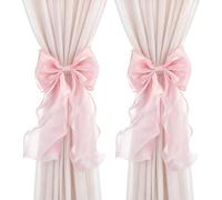 HOBBIESAY 4PCS Curtain Bow Tiebacks Pink Bow Curtain Tiebacks Decoration Strap Lace Rope Curtains Decoration Clip Curtains Tieback for Home Bedroom Offices Dining Rooms Wedding Party Decor