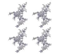 HOBBIESAY 4Pcs Embroidery Sequin Lace Applique Gray Flower Appliques Sewing Floral Fabric Patch Decorative Repair Patch for Wedding Dress Gown Bodice Costume Clothing Craft DIY