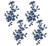 HOBBIESAY 4Pcs Embroidery Sequin Lace Appliques Blue Leaf Flowers Patches Polyester Decorative Floral Appliques Dress Gown Sewing Decorations for Fabric DIY Crafting 29.5x16x0.1cm
