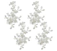 HOBBIESAY 4Pcs Embroidery Sequin Lace Appliques Silver Leaf Flowers Patches Polyester Decorative Floral Appliques Dress Gown Sewing Decorations for Fabric DIY Crafting 29.5x16x0.1cm