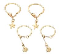 HOBBIESAY 4Pcs Finger Rings with Starfish Seashell Pendant Chains Size 6-9 Adjustable Starfish Thin Rings Shell Stackable Ring Summer Ocean Style Open Ring for Women Party Decoration
