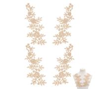 HOBBIESAY 4Pcs Flower Embroidery Lace Appliques Golden Leaf Flowers Patches Polyester Decorative Floral Appliques Dress Gown Sewing Decorations for Fabric DIY Crafting 360x145x1mm