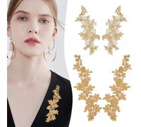 HOBBIESAY 4Pcs Flower Embroidery Lace Patches 2 Styles Gold Polyester Floral Patch Iron on Repair Patches Sewing Craft Decoration Appliques for Wedding Dress Gown Bodice Costume Clothing DIY