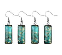 HOBBIESAY 4Pcs Glass Rectangle Dangle Earrings Geometric Impressionist Rectangle Drop Dangle Earrings Painting Drop Earring Leaf Art Trendy Glass Earring