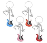 HOBBIESAY 4Pcs Guitar Keychains Set Punk Guitar Keychain Charms Musical Instrument Keychains Rock and Roll Theme Keychain with Heart Clasp and Star Charms for Bag Purse Keys Gift 3.74 Inch