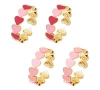 HOBBIESAY 4Pcs Heart Rhinestone Rings Heart Open Ring Set Adjustable Love Finger Rings Promise Stackable Ring for Women Wedding Birthday Christmas Fashion Jewelry, Brass, No Gemstone