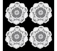 HOBBIESAY 4Pcs Lace Doilies Crochet Placemats White Round Placemats Embroidered Flower Place Mats Retro French Style Dining Table Mats Vintage Furniture Doilies Nightstand Decor Wedding Party Decor