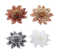 HOBBIESAY 4Pcs Sequin Flower Repair Patches 3D Flower Gold Sequin Embroidered Lace Fabric Sequins Sew Embroidered Patch Rose Applique Patch for Decorate Jeans Hats Clothing