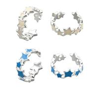 HOBBIESAY 4Pcs Trendy Stars Band Rings Size 7-9 Stackable 5 Pointed Stars Finger Rings Adjustable Metal Star Oprning Ring Promise Eternity Ring Supplies for Women Birthday Party Decoration
