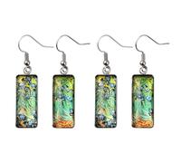 HOBBIESAY 4Pcs Vincent Hook Earring Glass Rectangle Drop Earrings Abstract Art Trendy Earring Geometric Impressionist Painting Dangle Earring Trendy Glass Earrings for Women Mom Grandma