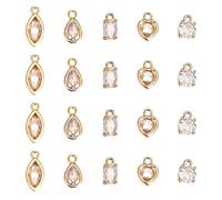 HOBBIESAY 5 Styles 20Pcs Clear Cubic Zirconia Charm Pendants 7-12mm Brass Crystal Pendants with Loops 18K Gold Plated Heart Round Oval Teardrop Dangle Charms for Earring Necklace Jewelry Making
