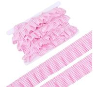 HOBBIESAY 5 Yard Pink Gingham Ruffle Trim 1/2 Inch Wide Checkered Stretch Trimming Ruffle Pleated Lace Ribbon Plaid Edge Trims Pleated Edge Trim Hem Lace for Sewing Craft Garment Applique Home Decor