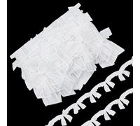 HOBBIESAY 5 Yards/4.57M Bow Embroidered Lace Trim 9cm Wide White Bowknot Lace Edging Trim Vintage Pearl Trimmings Fabric for DIY Party Gift Sewing Craft Wedding Dress Clothes Embellishment