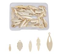 HOBBIESAY 50Pcs 5 Styles Real 24K Gold Plated Leaf Pendants Oval Shape Charms for DIY Bracelets Earring Necklace Jewelry Making
