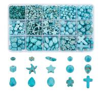 HOBBIESAY 520Pcs Turquoise Turtle Beads Ocean Theme Turquoise Beads Starfish Beads Gemstone Stone Spacer Beads Cross Beads Green for Jewelry Making Hole:1-3mm