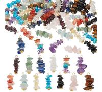 HOBBIESAY 52Pcs 13 Styles Chip Stone Charms Gemstone Chips Charms Natural Stone With Copper Wire Beads Multi-color Jewelry Charms for DIY Jewellery Making Bracelets Necklaces Hole: About 1.8mm