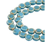 HOBBIESAY 56Pcs 12mm Porcelain Bead Flat Round Ceramic Beads 2 Strands Antique Glazed Ceramic Porcelain Beads Chinese Spacer Loose Bead for Handmade Jewelry Making Bracelets Necklace Craft
