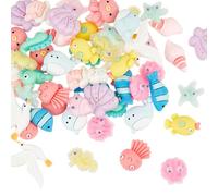 HOBBIESAY 56Pcs 14 Styles Flat back Marine Animals Charms Cabochons Resin Clay Decoration Opaque Resin Colorful Ocean Theme Rubber Bead for Scrapbooking Craft Phone Case Making DIY Crafting