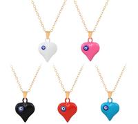 HOBBIESAY 5Pcs 5 Colors Heart Pendant Necklace Heart with Evil Eye Pendant Necklaces Alloy Protect Lucky Necklace Protection Wealth Inspirational Amulet Jewelry Trendy Gifts for Friends 18.11Inch