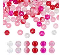 HOBBIESAY 6 Colors 240Pcs Glass Crackle Beads 8mm Pink Red Crystal Round Bead Small Sea Summer Beads Craft Loose Spacer Bead for DIY Bracelets Earring Necklace Jewelry Making,Hole:1.3-1.6mm