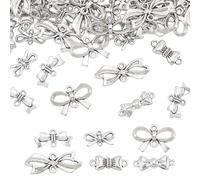 HOBBIESAY 6 Styles 120Pcs Bowknot Connector Charms Antique Silver Bowknot Charms Bow Link Charms Metal Connector Pendants with Double Loops Bow Tie Accessories for Jewelry Making