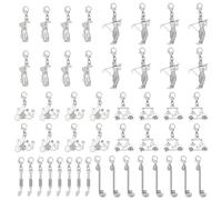 HOBBIESAY 6 Styles 48Pcs Silver Clip on Charm Pendants 30-45mm Golf Theme Charms Metal Sports Charms Bulk with Lobster Clasps for DIY Bracelets Earring Necklace Jewelry Making