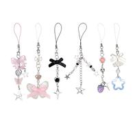 HOBBIESAY 6 Styles Cute Phone Charms Strap 13-15.5cm Flower Butterfly Star Bowknot Phone Pendant Aesthetic Cell Phones Accessories for Keychain Phones Case Car Key Bag Backpack Purse Decoration