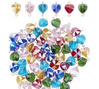 HOBBIESAY 60Pcs 6 Styles Crystal Heart Connector Charm 15mm Glass Heart Pendant Links Love Charm with Double Loop for Jewelry Making Hole: 1.8mm