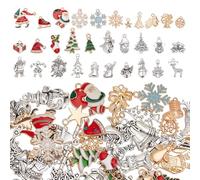 HOBBIESAY 60Pcs Assorted Christmas Charms Bulk Tibetan Style Jingle Bell Dangle Charms Enamel Snowflake Pendants Mixed Shapes for Women Christmas Bracelet Necklace Jewelry Making Hole: 1.2-2.5mm
