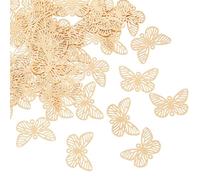 HOBBIESAY 60Pcs Hollow Butterfly Pendant Links Artful Filigree Design Charms Double Loop Pendants Connectors Light Gold Brass Linking Charms for DIY Necklace Bracelet Jewelry Making